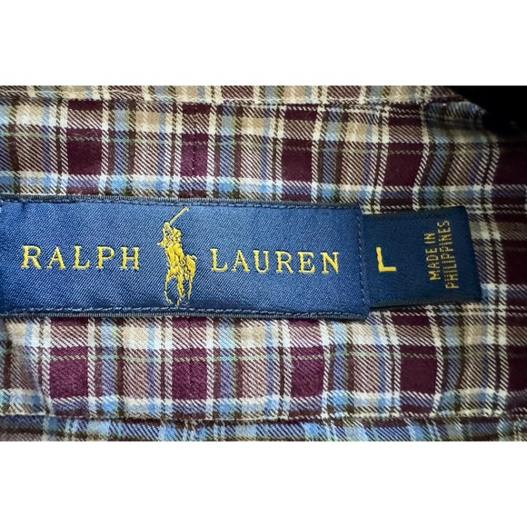 Ralph Lauren Large Brown/Blue Plaid Long Sleeve Pony Button Down Dress Shirt - Picture 5 of 8